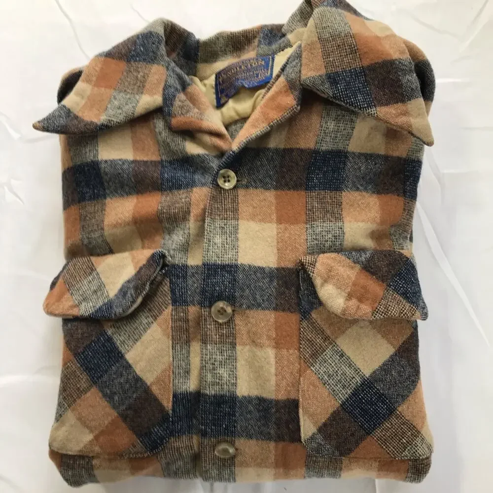 Vintage Pendleton wool brown blue plaid flannel unisex shirt M lumberjack USA - Picture 11 of 11